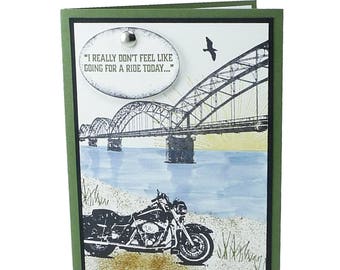 105-Motorcycle Greeting Card with Bridge for Men, Bikers, Husband, Son, Father, Brother, Friend, Harley-Davidson Owners & Riders, Masculine