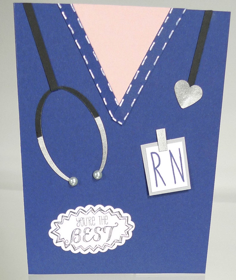 33-Nurse Uniform Scrubs RN Stethescope Heart Card, You're the Best Card, Choose Greeting, Congratulations, Birthday, Retirement, Thank You image 1