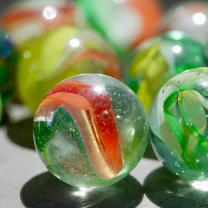 XL Vintage Glass Marbles 30 mm Vintage Marbles red, green, yellow 70s