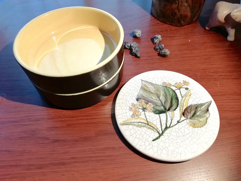German Lime Blossom ceramic tin with two levels and lid Cookie Jar