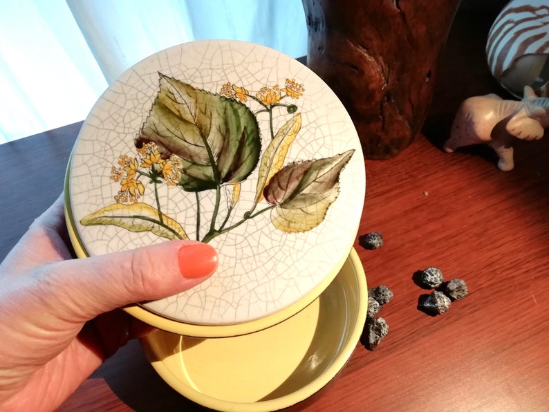 German Lime Blossom ceramic tin with two levels and lid Cookie Jar