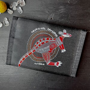 Vintage Stoffgeldbörse Australien Souvenir mit Känguru schwarz Aboriginal Kunst