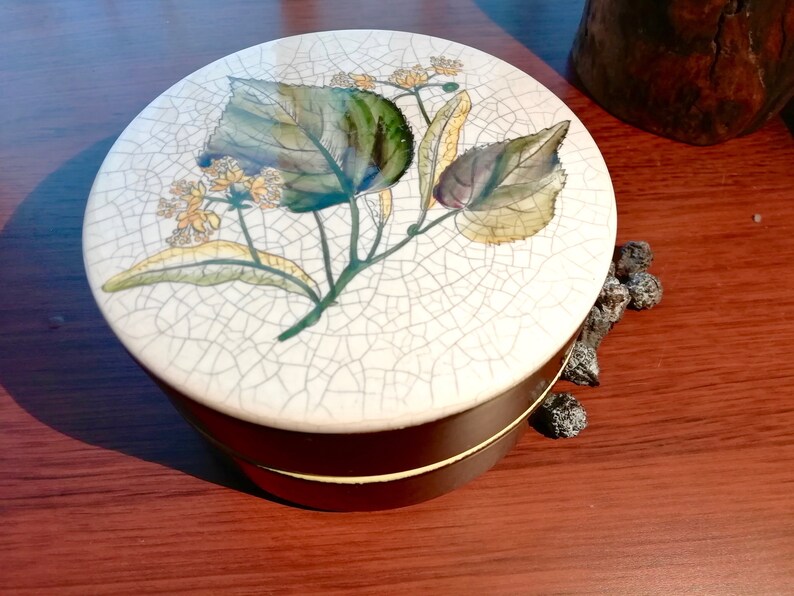 German Lime Blossom ceramic tin with two levels and lid Cookie Jar