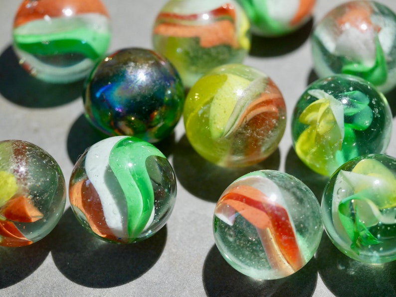 XL Vintage Glass Marbles 30 Mm Vintage Marbles Red, Green, Yellow 70s