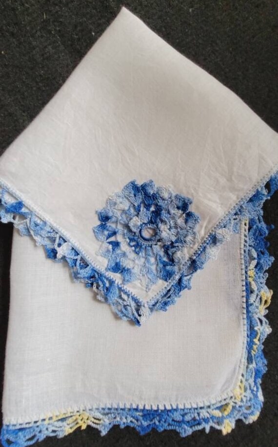 Handkerchiefs Ladies White Linen Tatted/ (2) Roman