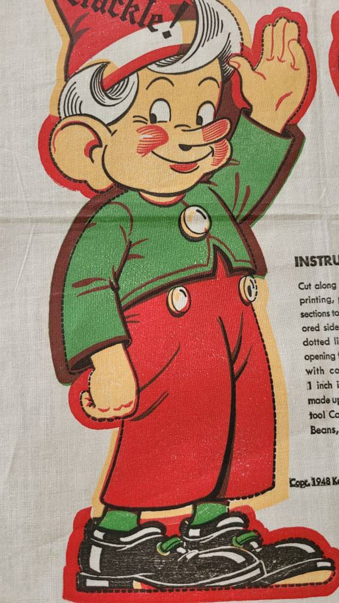 Kelloggs CRACKLE Cereal Character 1948 Cut & Sew Doll Rice Etsy