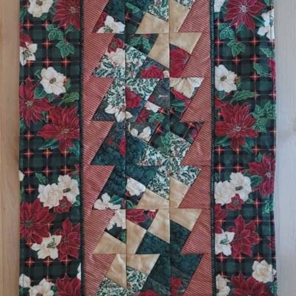 Handmade Quilted Holiday Table or Mantle Runner/ Vintage Christmas Patchwork Table Linens/ Farmhouse Christmas/ Housewarming/ Country Decor