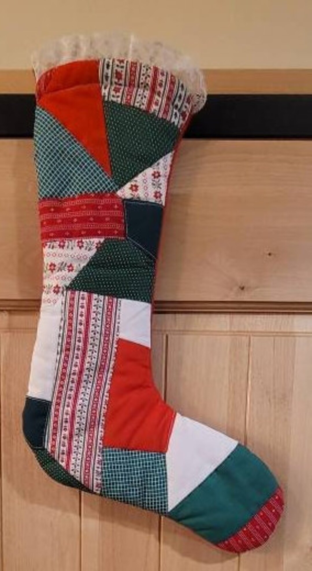 Vintage Handmade Christmas Stocking/ Coordinating Cotton Holiday