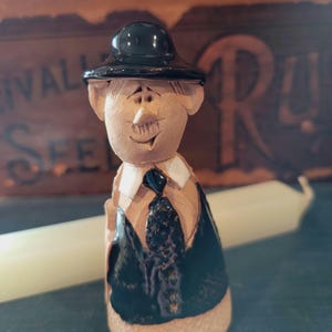 Vintage Gill Tilley Candle Snuffer Character Pottery, Handmade in Wales, Gentleman with Umbrella, Unique one-of-a-kind, no two are alike.