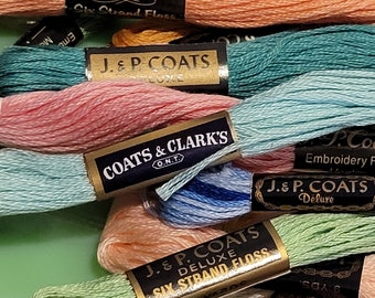 Embroidery Thread Lot (40) Vintage Coats and Clark's, J&P Coats, Cotton Embroidery Supplies, Soft Color Pallette, Advertising Photo Props