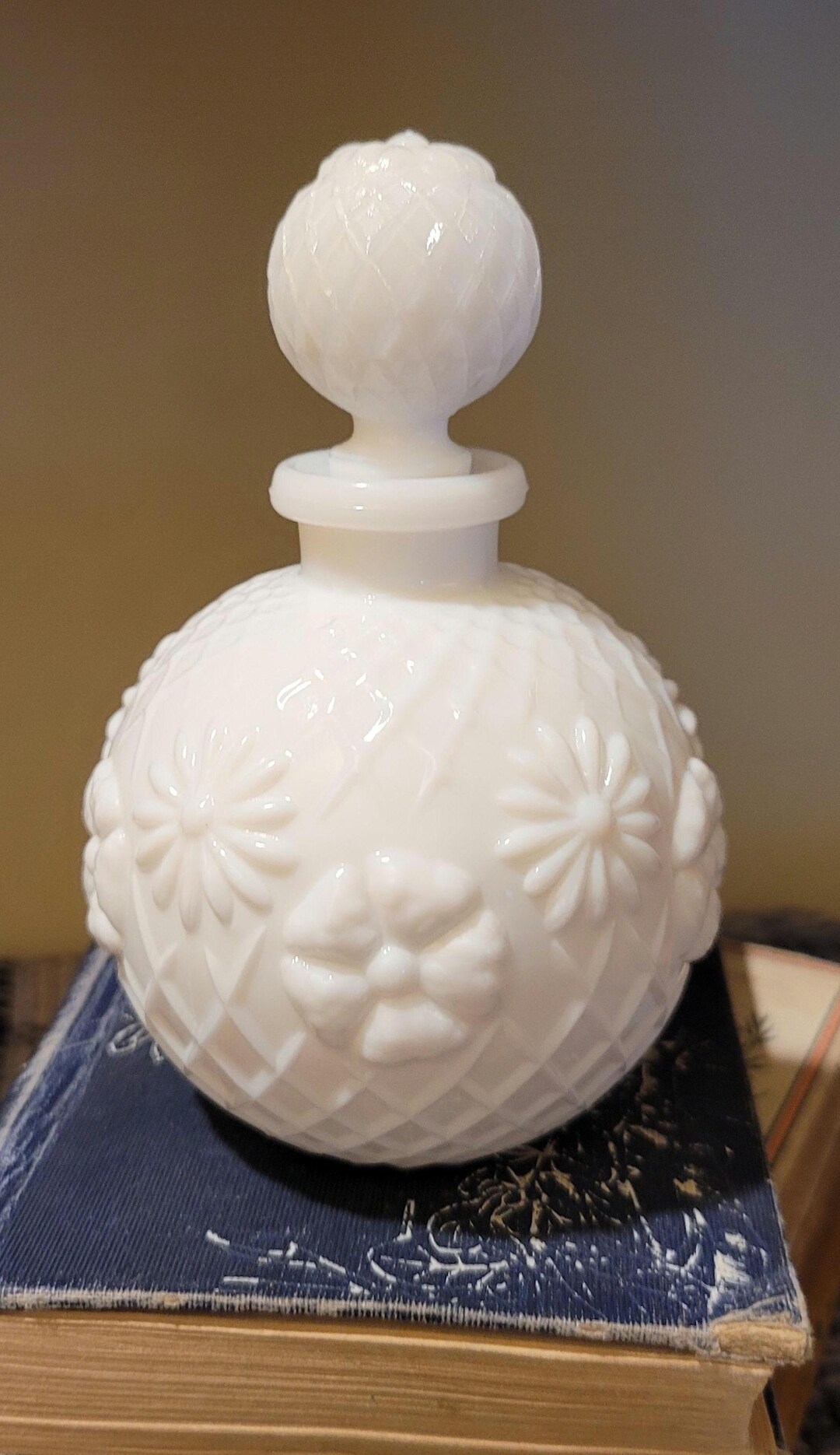 Perfume Bottle Irving W. Rice Co, Vintage Milk Glass, Embossed Floral ...