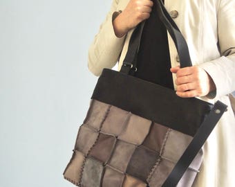 Grey leather shopper, large shoulderbag, various grey, shoppingbag grey