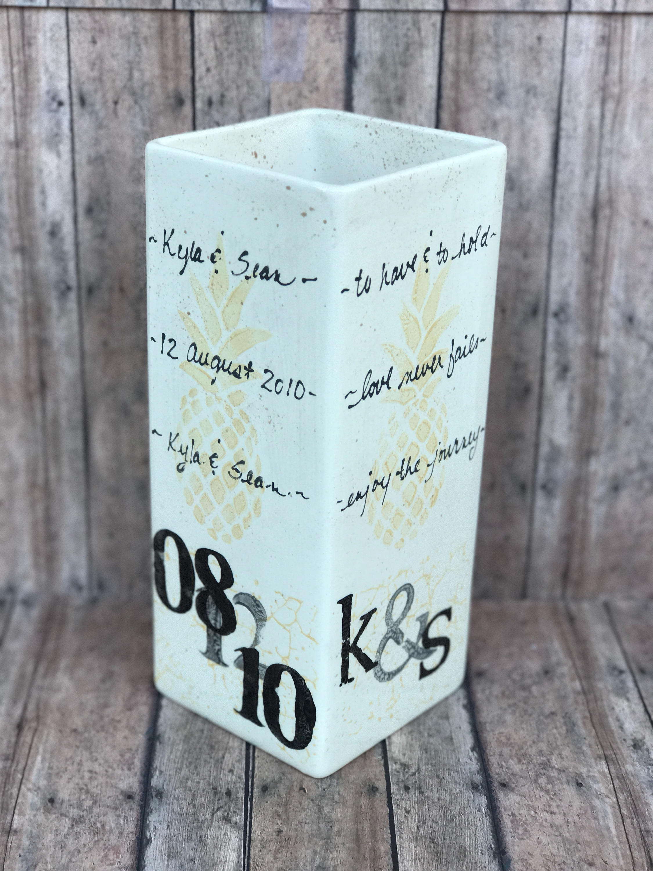 Personalized Ceramic Vase with initials and wedding date. Etsy