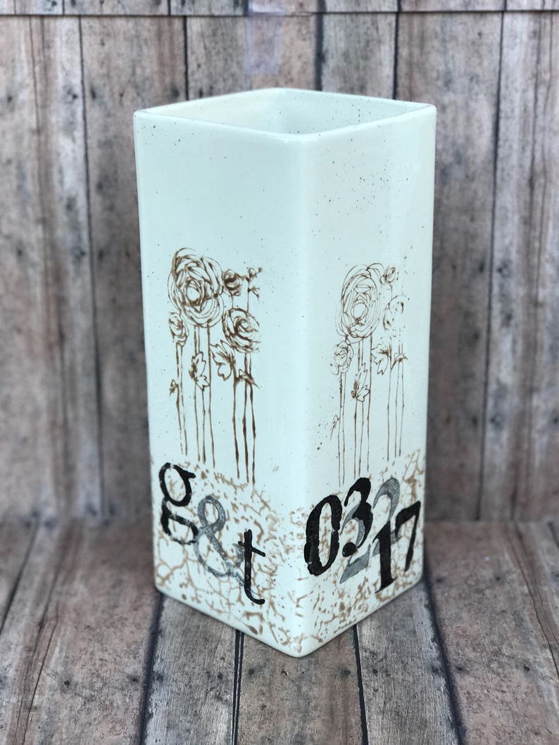 Personalized Ceramic Vase With Initials and Wedding Date. Etsy