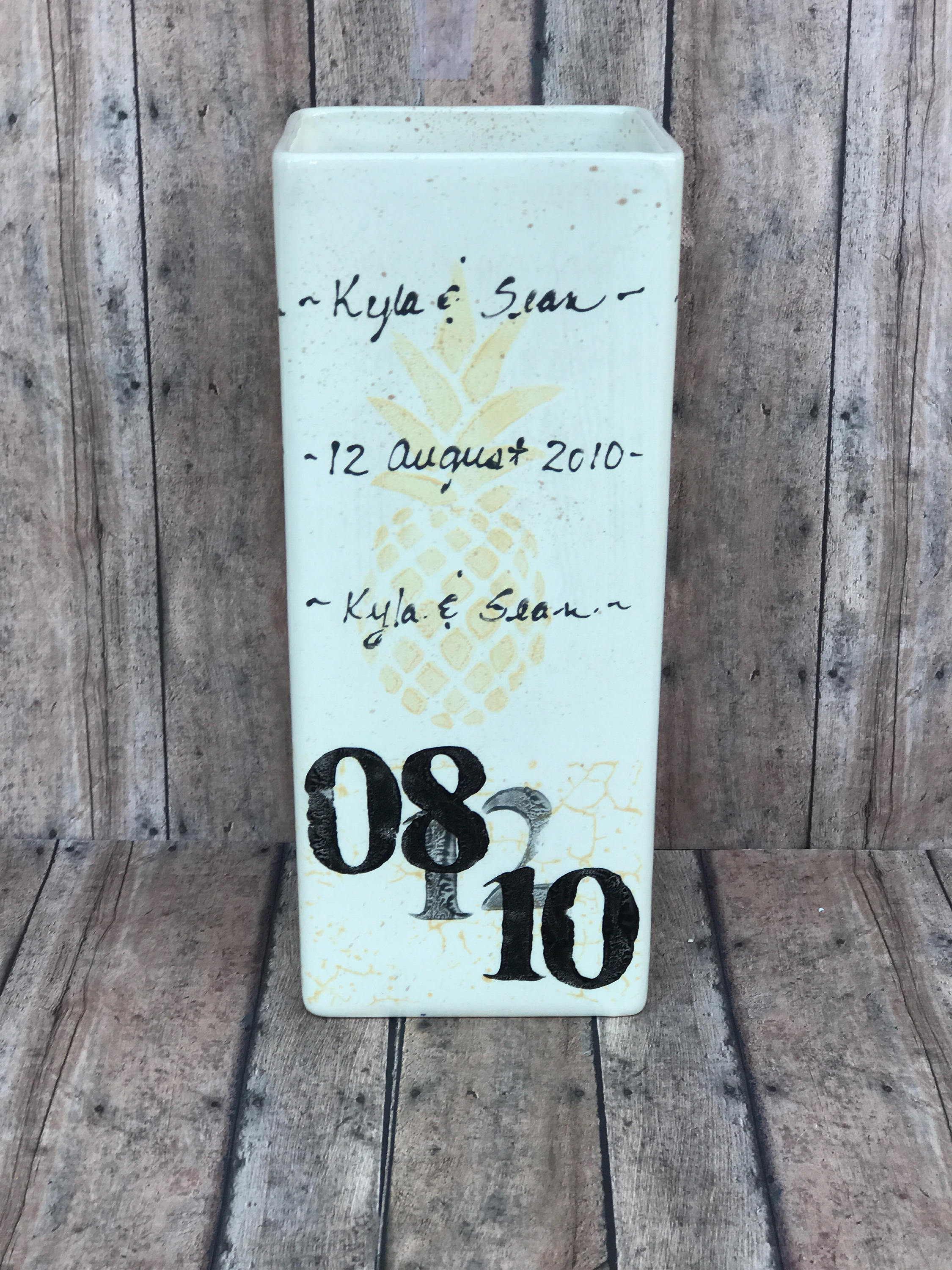 Personalized Ceramic Vase with initials and wedding date. Etsy