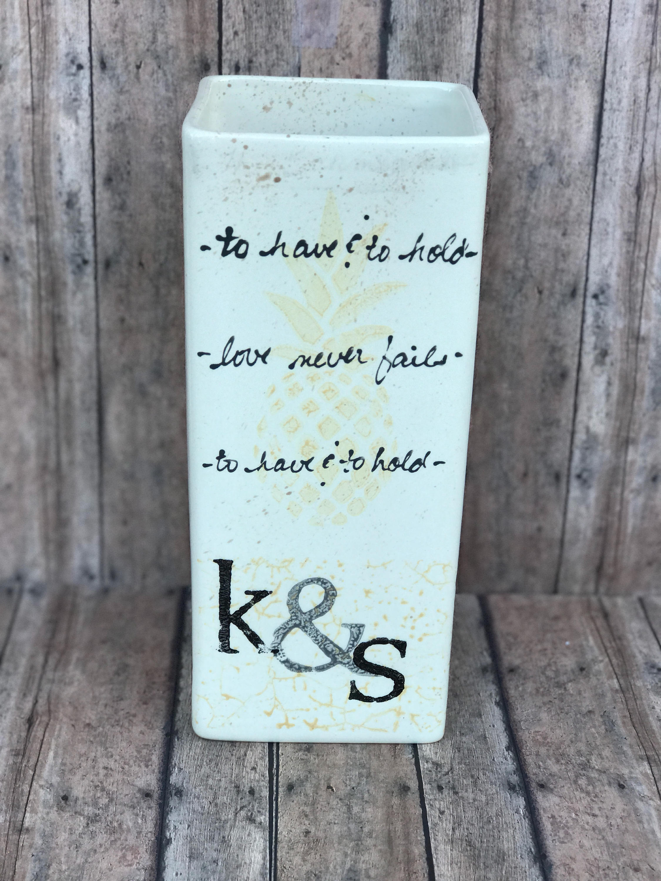 Personalized Ceramic Vase with initials and wedding date. Etsy