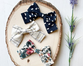 Navy & Pink Flowers Pinwheel Bow, Pigtail Set, Pigtail Bow Set, Girls Hair Bows, Baby Bows, Baby Headbands, Handmade Bows