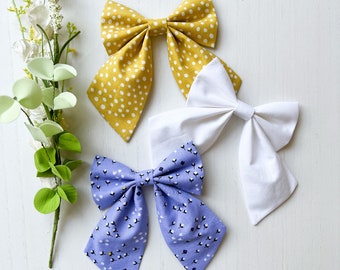 Mustard Polka Dot Sailor Bow, Girls Hair Bows, Baby Bows, Baby Headbands, Handmade Bows