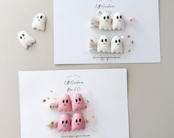Halloween Ghost and Pumpkin Hair Clips Pink & White Non-Slip Alligator Clip