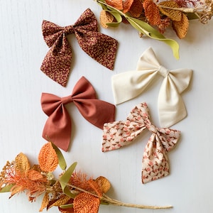 Handmade Fall Sailor Bow: Gold & Burgundy Hair Clip