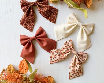 Gold & Burgundy Fall Sailor Bow, Girls Hair Bows, Baby Bows, Baby Headbands, Handmade Bows