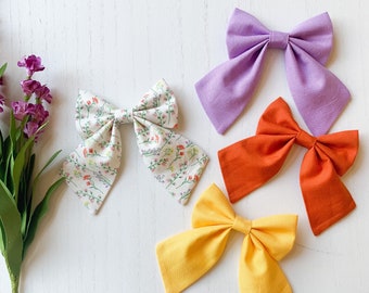 Floral Sailor Bow, Girls Hair Bows, Baby Bows, Baby Headbands, Handmade Bows