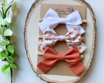 Orange Flowers Pinwheel Bow, Pigtail Set, Pigtail Bow Set, Girls Hair Bows, Baby Bows, Baby Headbands, Handmade Bows