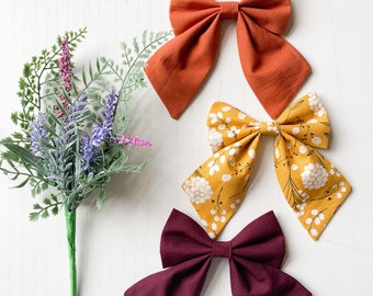 Mustard, Burgundy, Burnt Orange Sailor Bow, Girls Hair Bows, Baby Bows, Baby Headbands, Handmade Bows