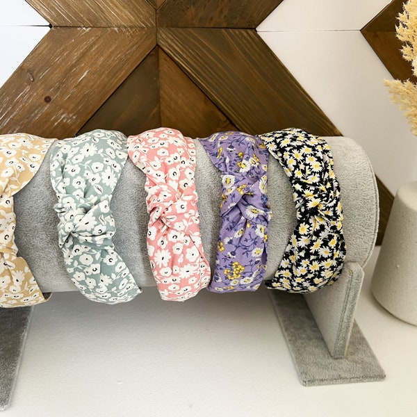 Flower Top Knot Headband, Cotton Headband, Boho Headband, Womens Headband, Turban Headband