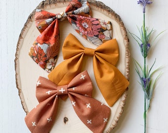 Gold & Rust Flower Sailor Bow, Girls Hair Bows, Baby Bows, Baby Headbands, Handmade Bows