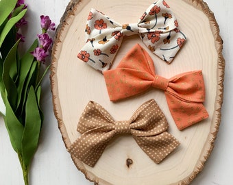 Orange Flower Pinwheel Bow, Pigtail Set, Pigtail Bow Set, Girls Hair Bows, Baby Bows, Baby Headbands, Handmade Bows