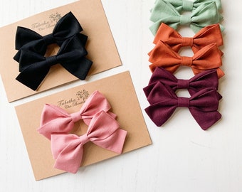 Solid Color Pinwheel Bow, Pigtail Set, Pigtail Bow Set, Girls Hair Bows, Baby Bows, Baby Headbands, Handmade Bows