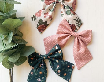 Rose Flowers Sailor Bow, Girls Hair Bows, Baby Bows, Baby Headbands, Handmade Bows