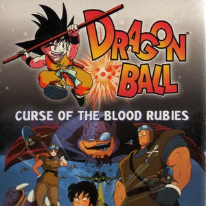 May include: Dragon Ball: Curse of the Blood Rubies VHS tape. The cover features colorful cartoon characters, including Goku, with the title in large, stylized letters. The background is a mix of blue and purple.