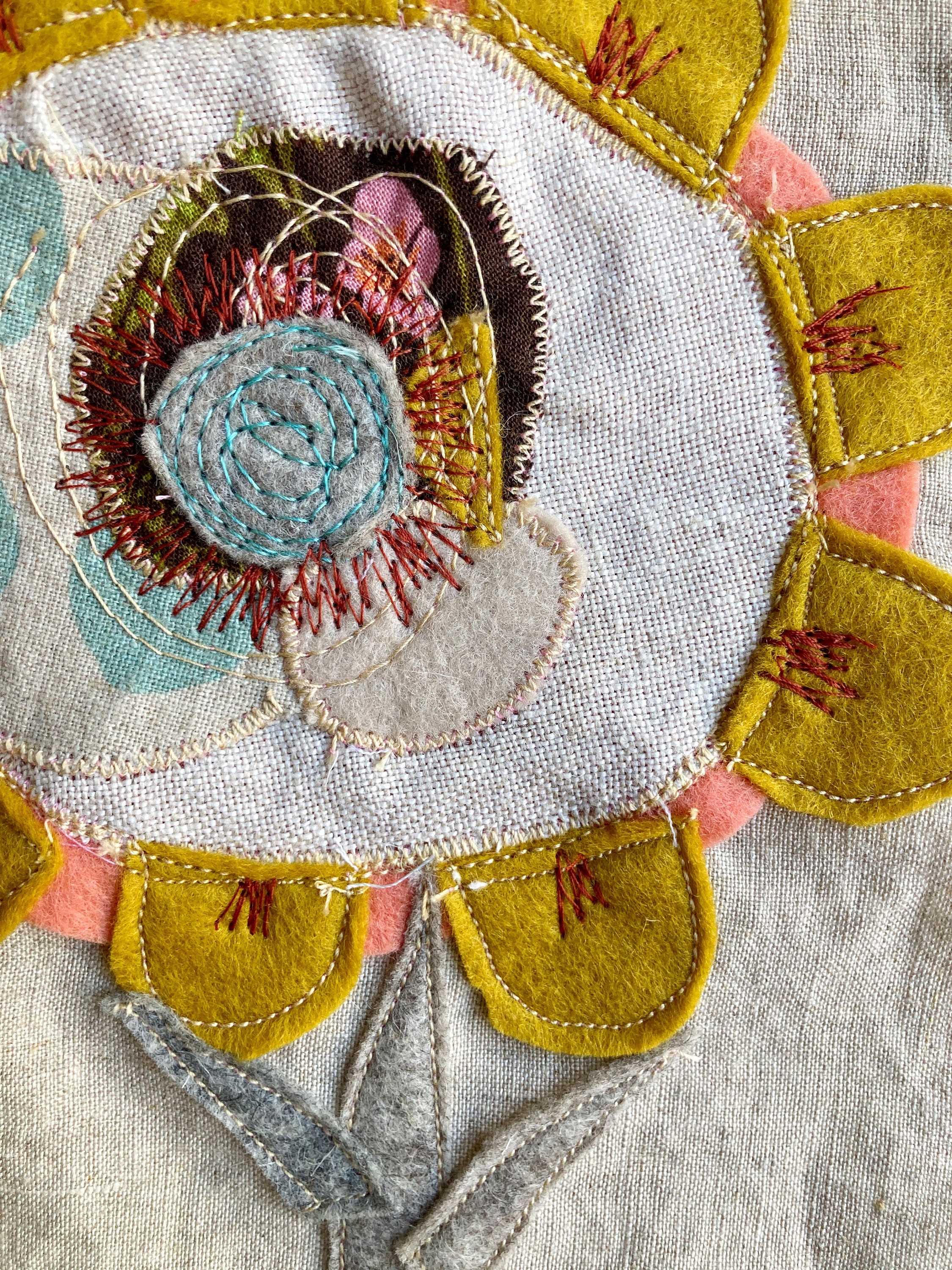 Embroidered Sunflower Framed Textile Wall Art Nursery Decor Hanging ...