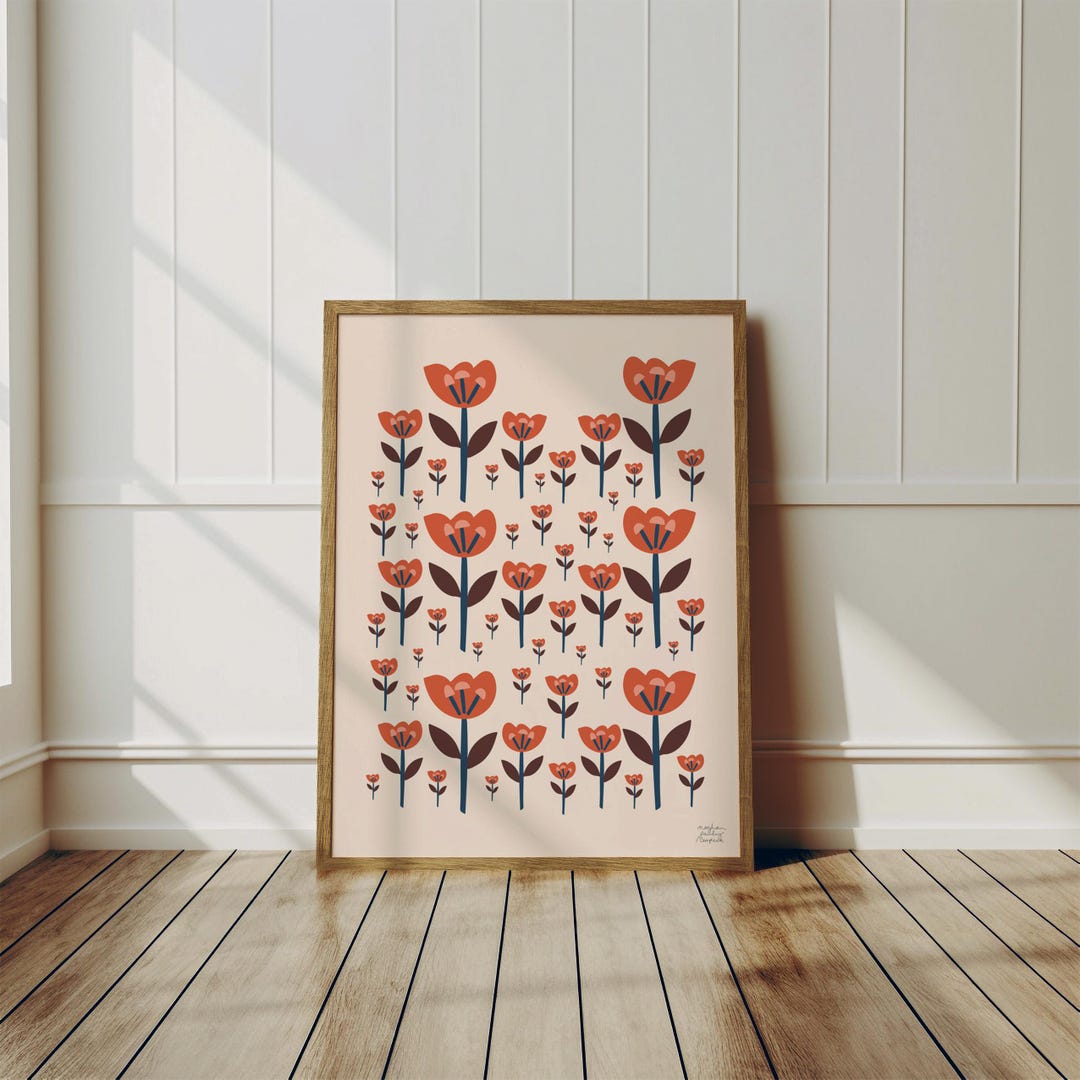 Vintage Pink Tulip Art Print: Retro Floral Nursery Decor, Modern Boho ...