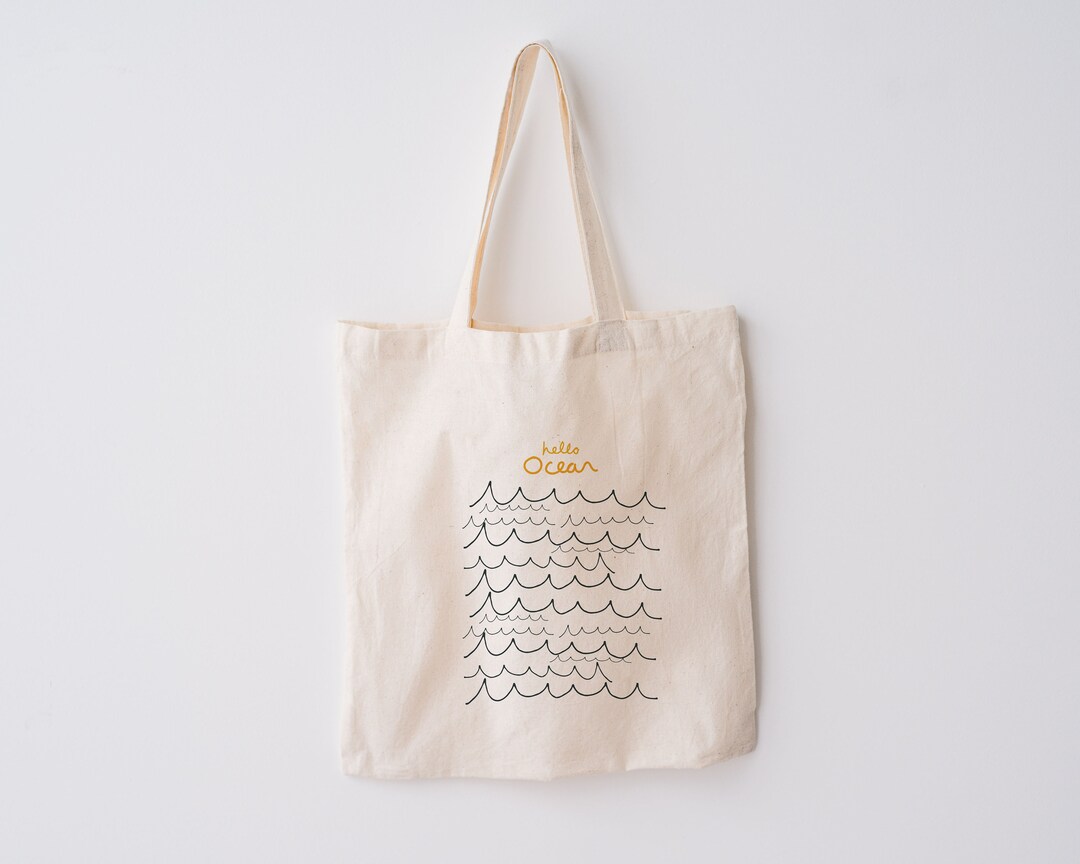 Beach Bag Natural Cotton Eco-friendly Canvas Beach Tote With Ocean Wave ...
