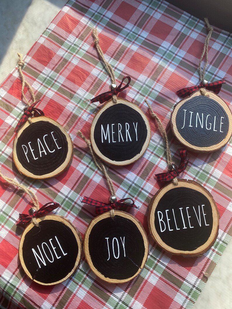 Rae Dunn Inspired Wood Slice Christmas Ornaments Set of 6 Etsy