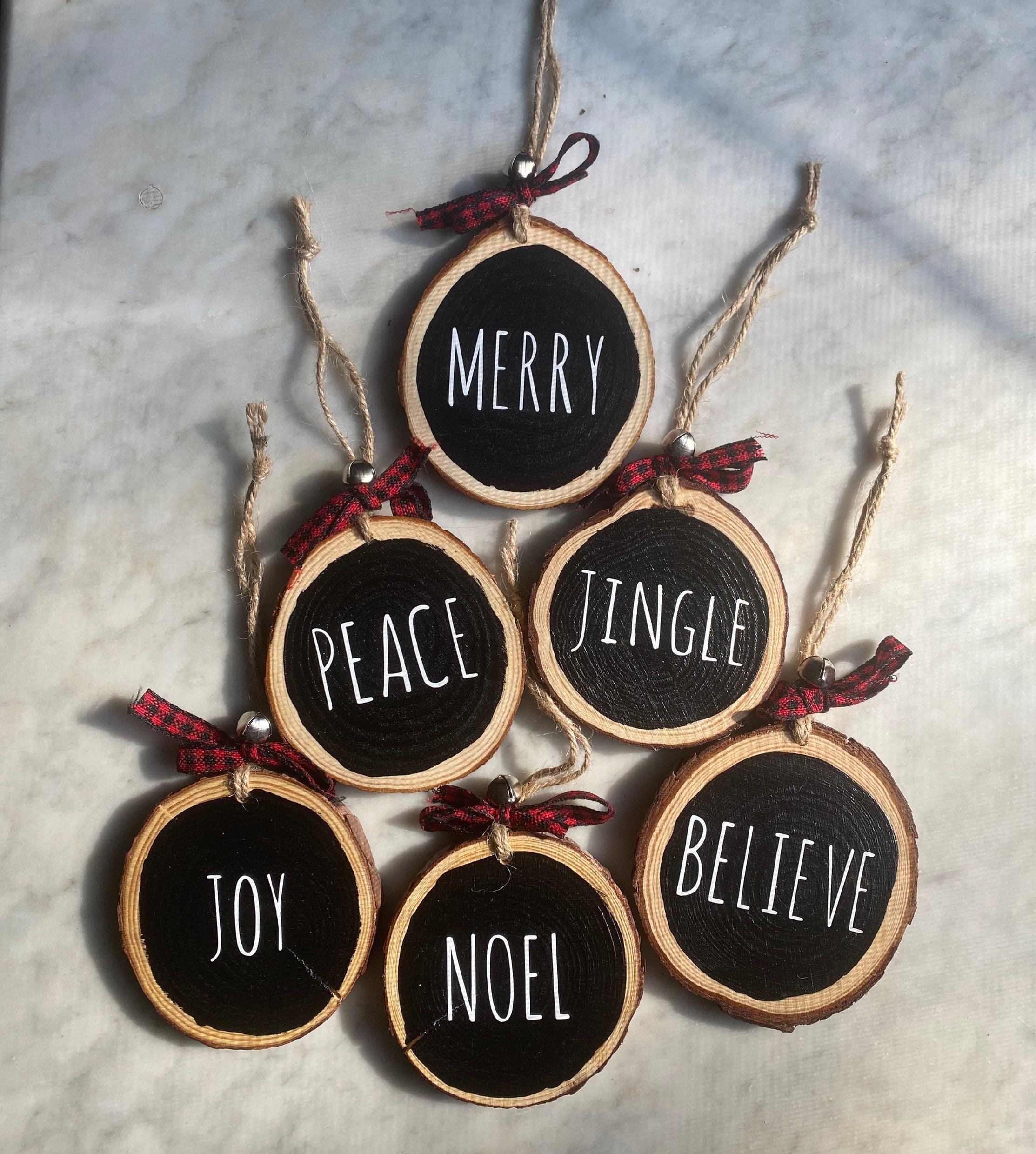 Rae Dunn Inspired Wood Slice Christmas Ornaments Set of 6 Etsy