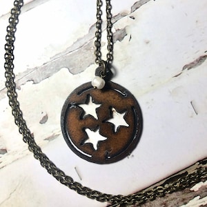 30 Inch Tennessee tri-star Necklace with genuine Freshwater pearl/Rustic Necklace/ Pearl necklace/ tri Star/Tennessee necklace/Boho necklace