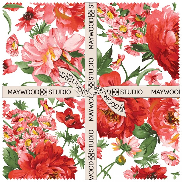 Gâteau floral de couche de prose (10" carrés) par Maywood Studio, 42 morceaux, fleurs, 100% coton, pré-coupes, carrés de 10" x 10"