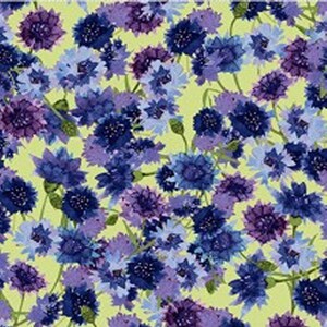 Purple & Blue Flowers Bachelor Buttons 44" fabric by Clothworks, Y3030-55, Sunny Fields,  100% cotton
