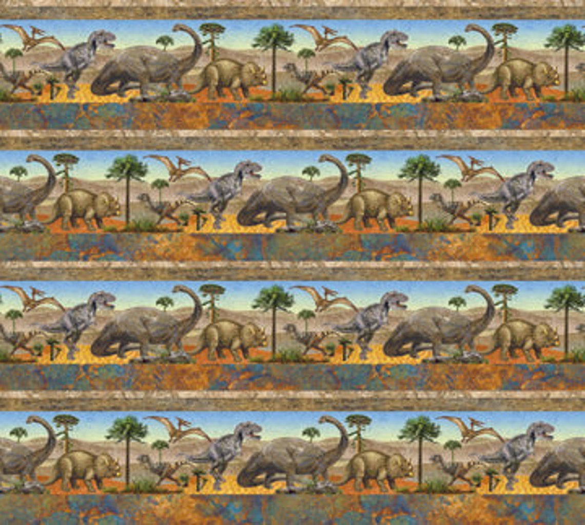 Stonehenge Prehistoric Dinosaur Stripe 44 Fabric By Etsy