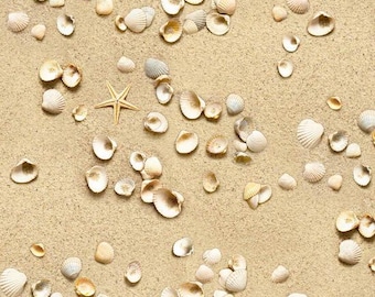 Beach Sand with Seashells 44" fabric by Elizabeth's Studio, 555-sand
