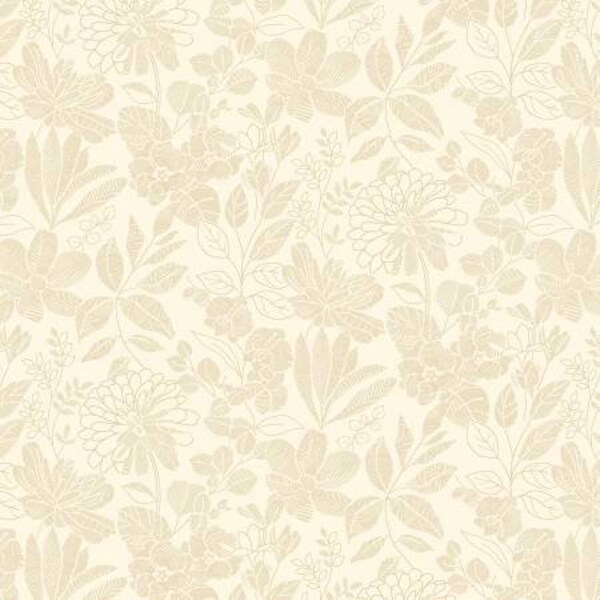 Beige Floral 118" fabric by Studio-E, 6912-44, Pen & Ink,  100% cotton, wide quilt fabric