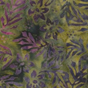 Green / Purple Leaves 44" Batik, Majestic Batik, Seafoam 2TB-303, 100% ...