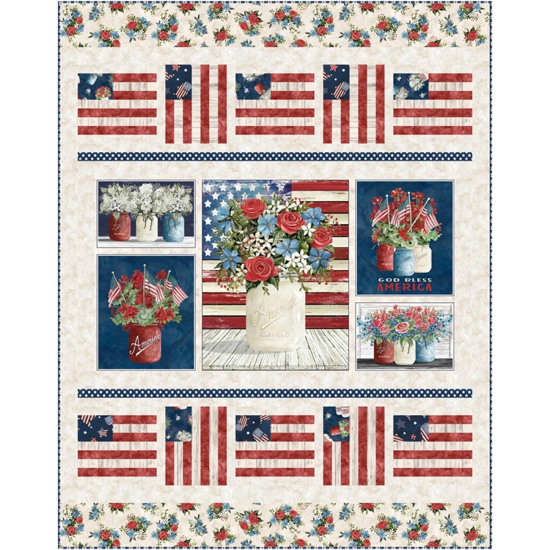 Farmhouse Americana Quilt Kit, P&B Textiles Fabrics, Measures 49" X 62 ...