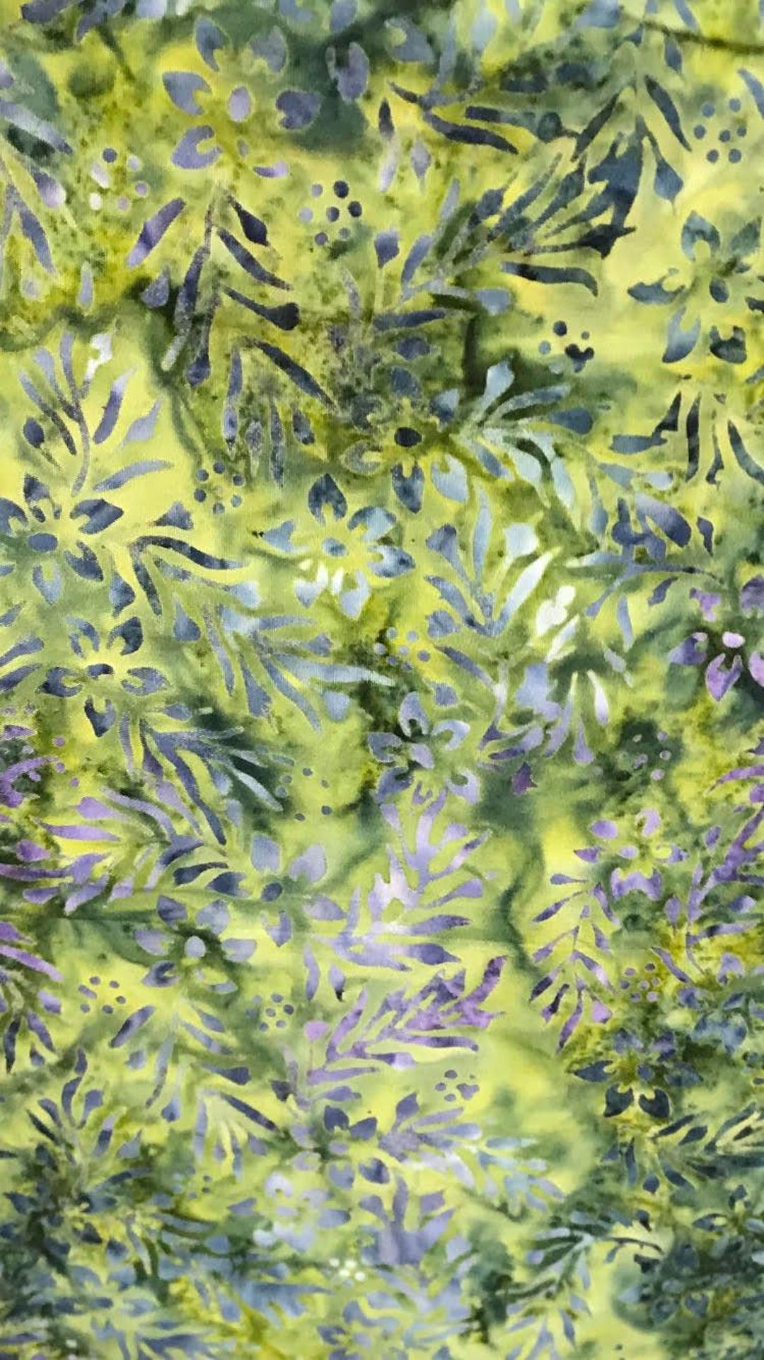 Green / Purple Leaves 44" Batik, Majestic Batik, Seafoam 2TB-303, 100% ...