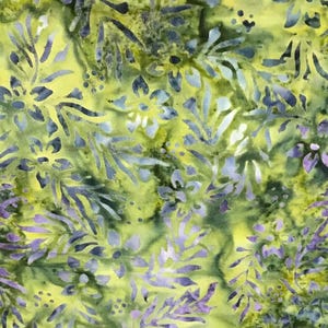 Green / Purple Leaves 44" Batik, Majestic Batik, Seafoam 2TB-303, 100% ...