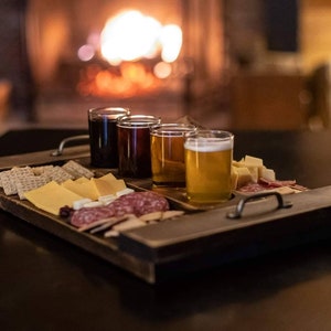 Craft Beer Flight Cheese Board Tray w/Drink Glasses. Enjoy tastings/charcuterie all-in-one. USA handmade. Cheese lover & beer lover gift !